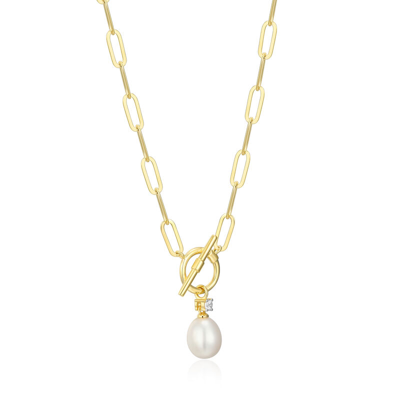 White Pearl & Lab Grown Diamond Pendant Necklace in Gold Plated Sterling Silver image number null